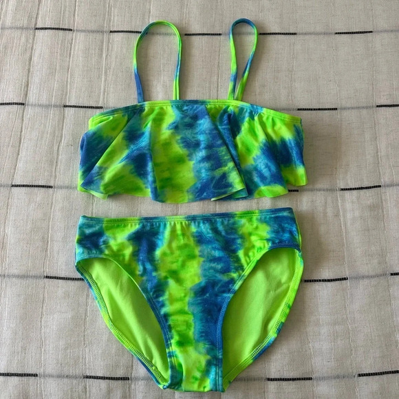 NWT Cat & Jack 2 Piece Swimwear for Girls Green Blue Size L 10/12 - Picture 2 of 9